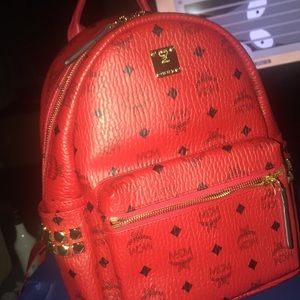 Red studded mcm backpack